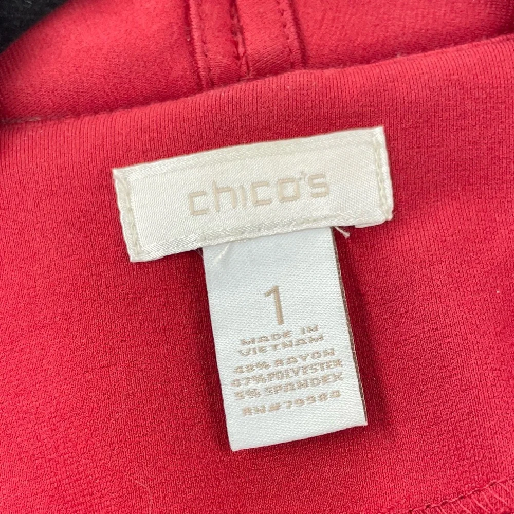 Chico’s Red Blazer Open Front Size Medium 8 10 Stretch